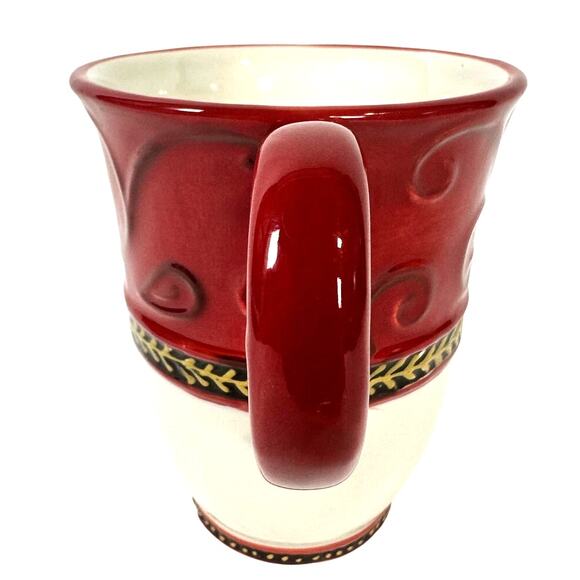 Fitz and Floyd Damask Holiday Red White Gold 4.5" Tall Coffee/Tea/Cup/Mug - Picture 2 of 7
